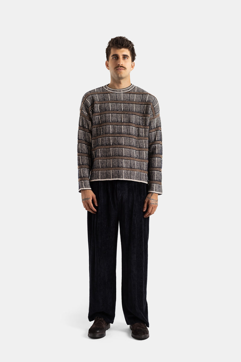 Pantalon à pinces en velours côtelé bleu marine