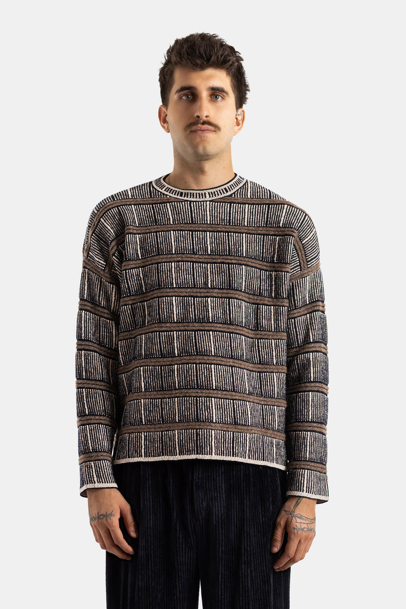 Pull rayé en maille côtelée de soie et laine