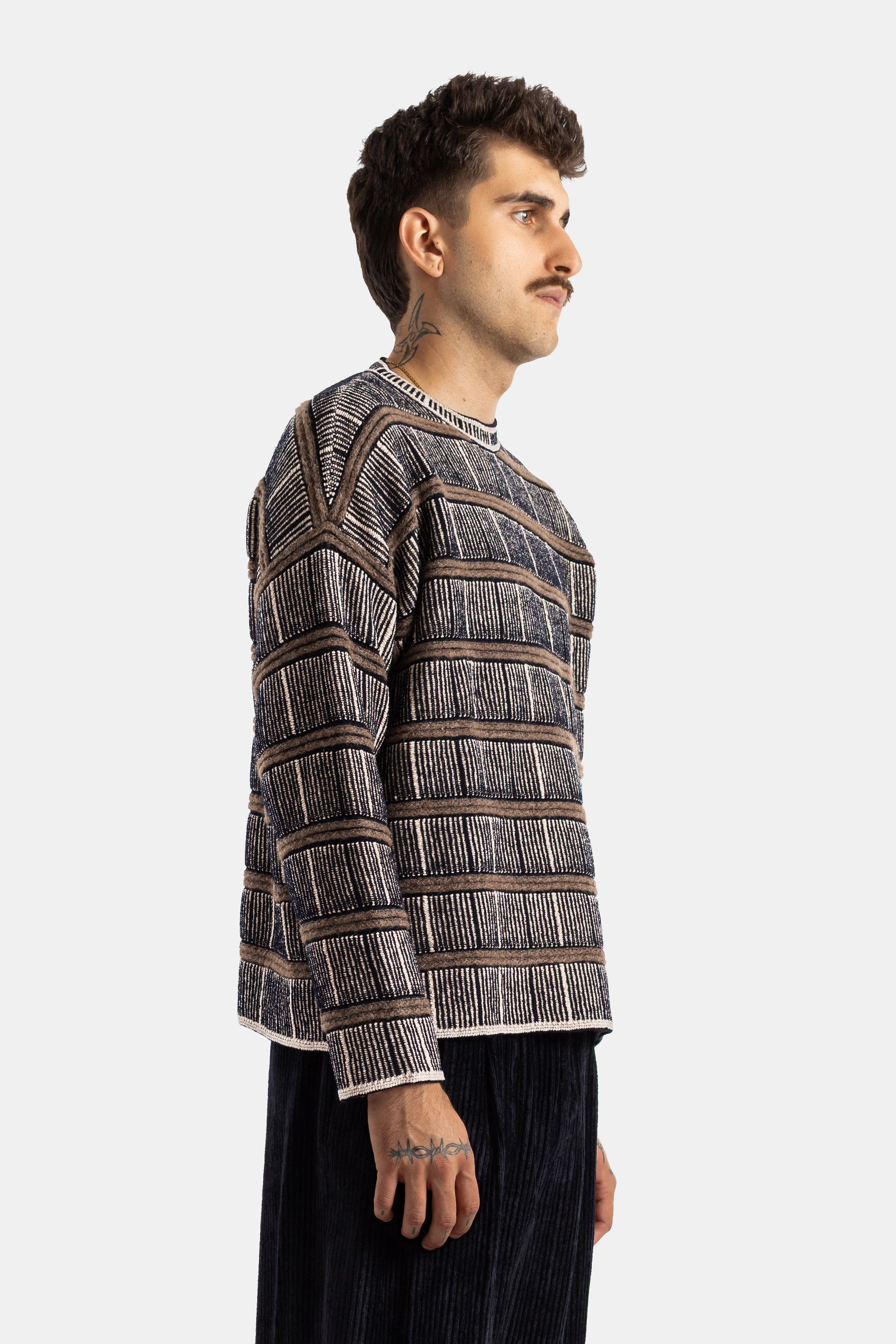 Giorgio Armani Striped Ribbed Silk and Wool Knit Sweater | Actuel B