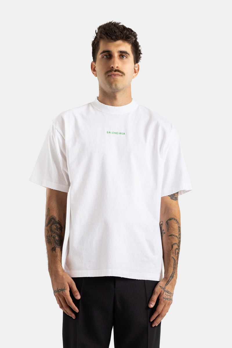Balenciaga T-shirt oversize blanc coupe Back Fit col rond manches courtes logo vert centré en coton