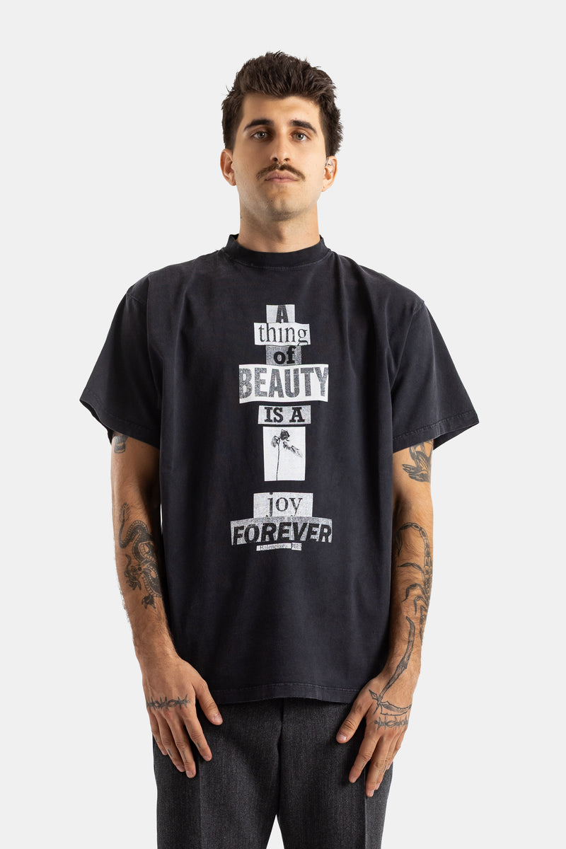Balenciaga t-shirt oversize col montant manches courtes coton délavé imprimé collage typographique noir