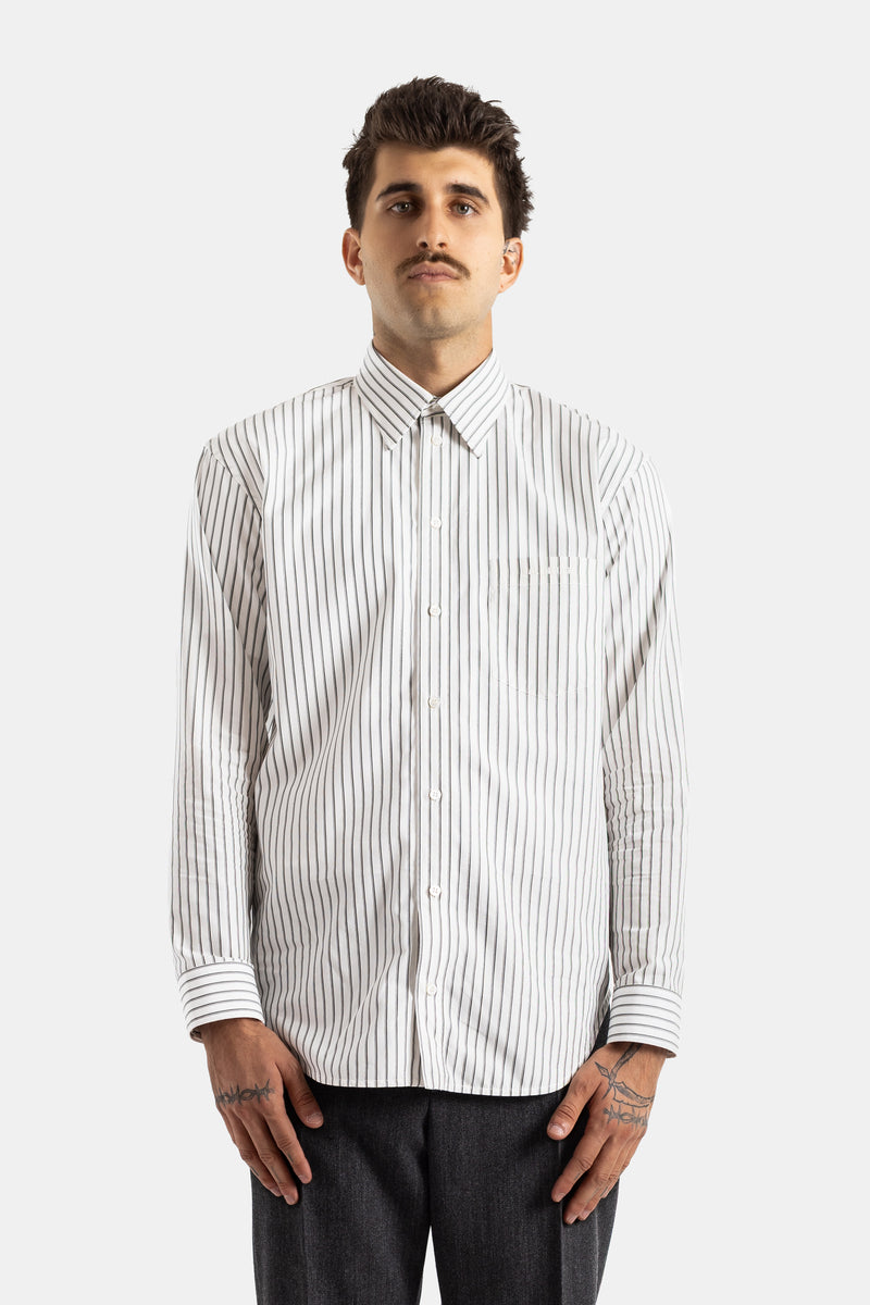 Balenciaga chemise rayée coupe ample col boutonné manches longues poche poitrine blanc et noir