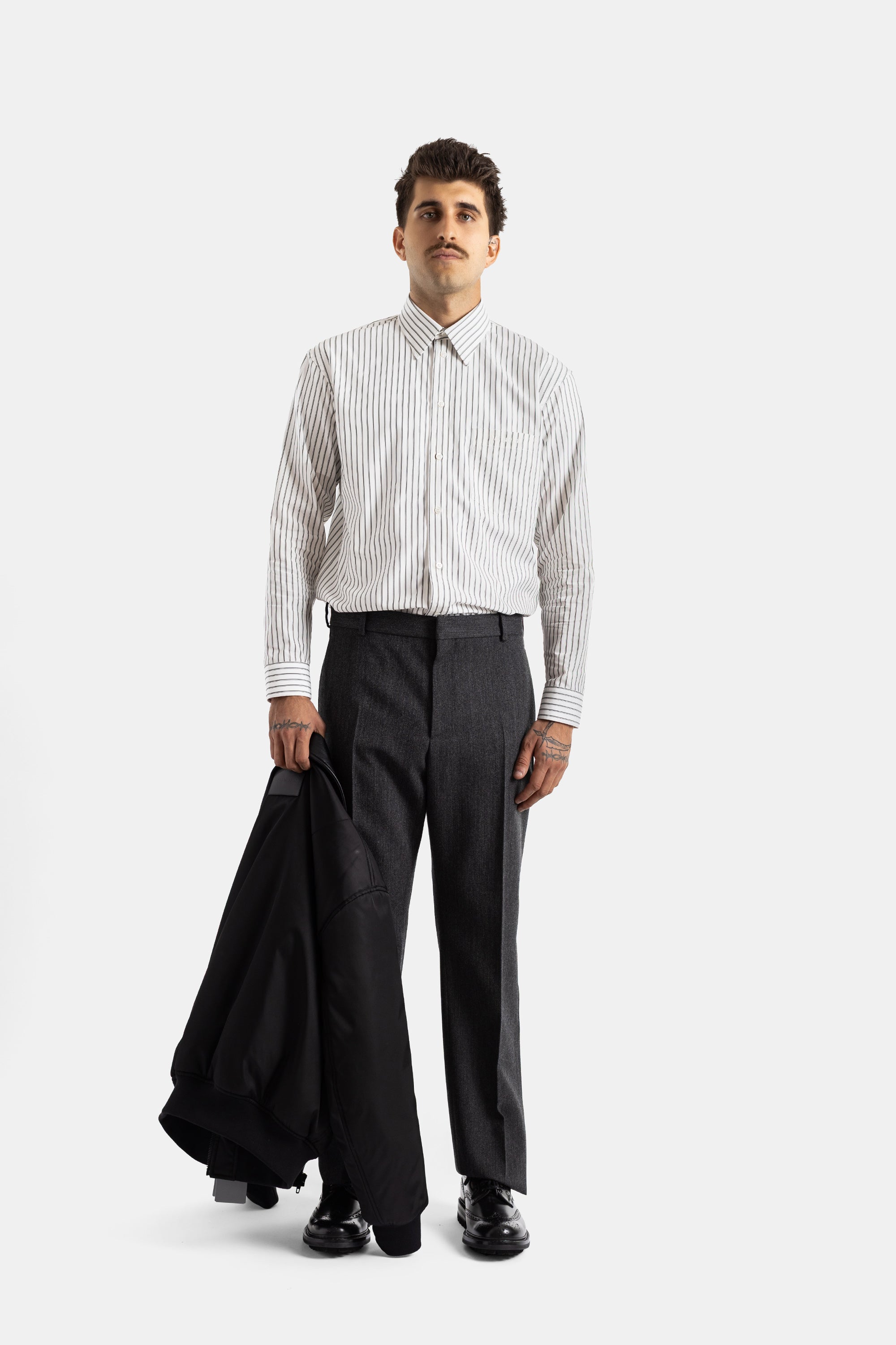 Balenciaga ホワイト＆ブラック ストライプ チェストポケット シャツ