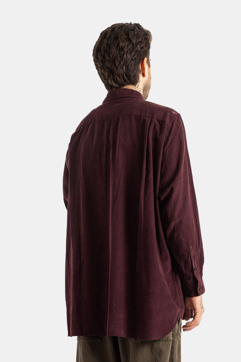 Casey Casey chemise Ikla dos vue arrière tombé dos velours côtelé bordeaux empiècement épaules homme
