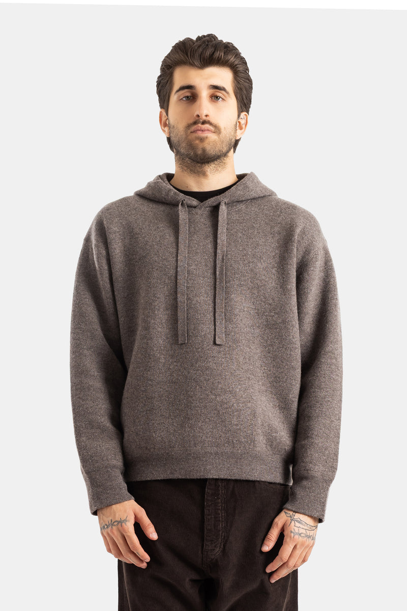 Studio Nicholson Oversize-Kaschmir-Hoodie mit verstellbarer Kapuze und Kordelzug in meliertem Taupe.