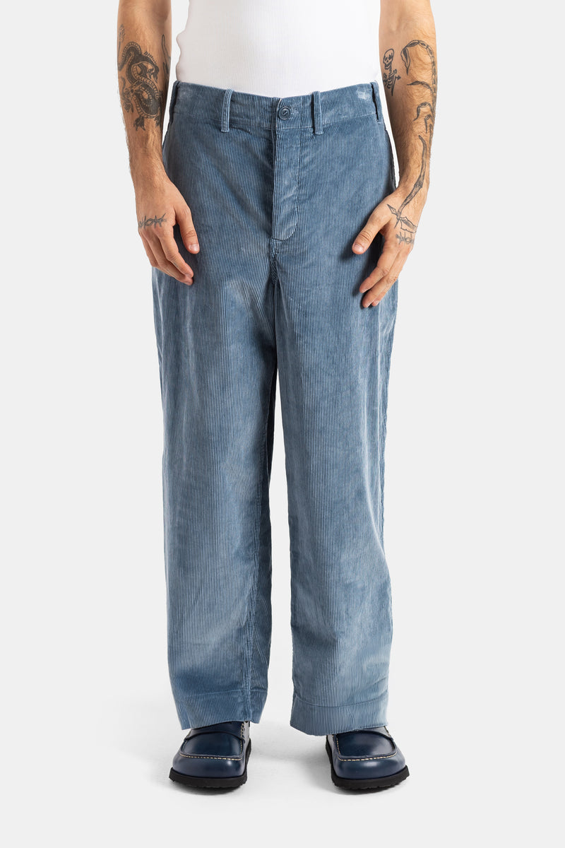 Casey Casey pantalon Abello large en velours côtelé bleu ardoise délavé, coupe droite taille haute homme