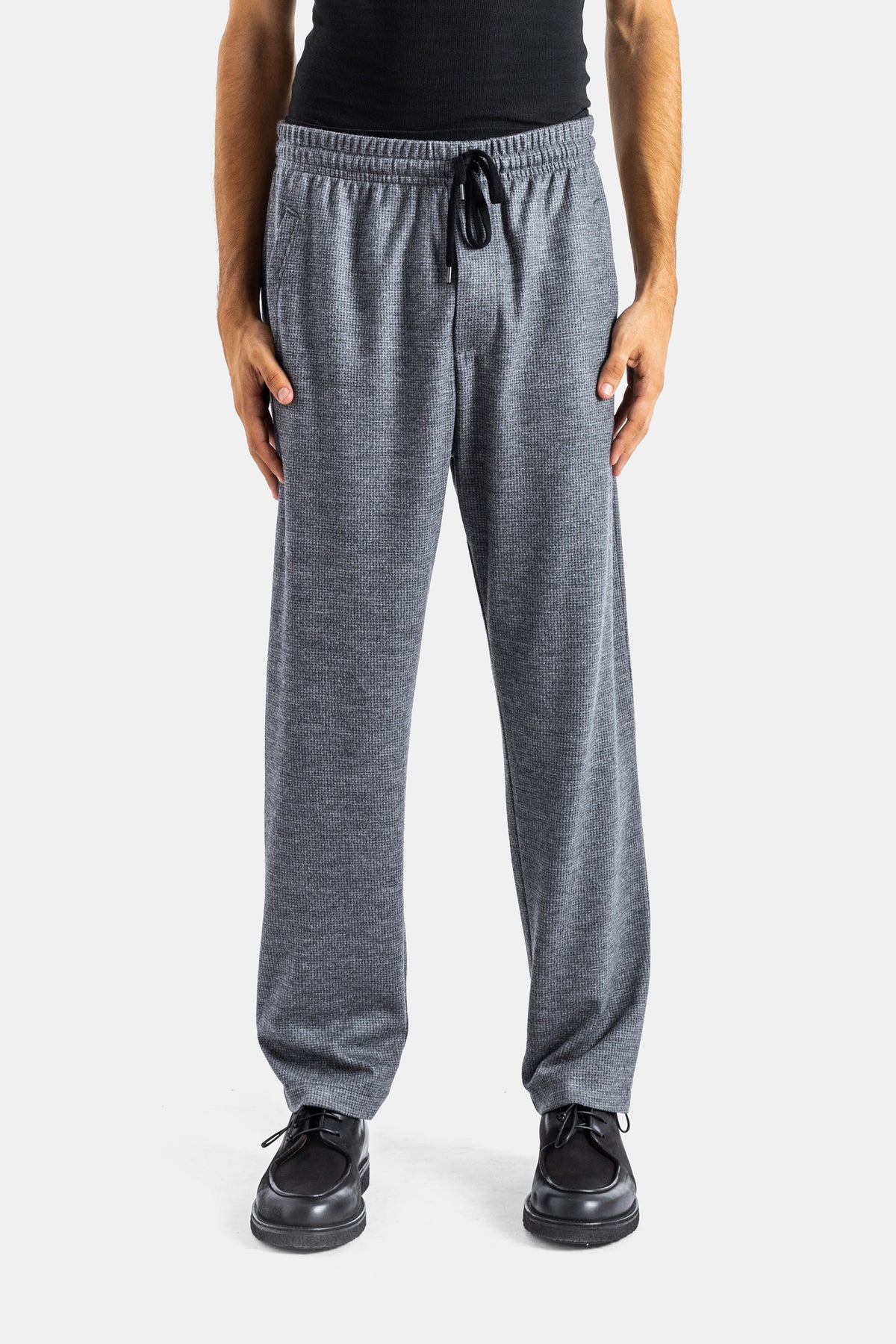 Pantalón de jogging Vitale Harris Wharf de corte recto en lana virgen texturizada de color gris jaspeado.