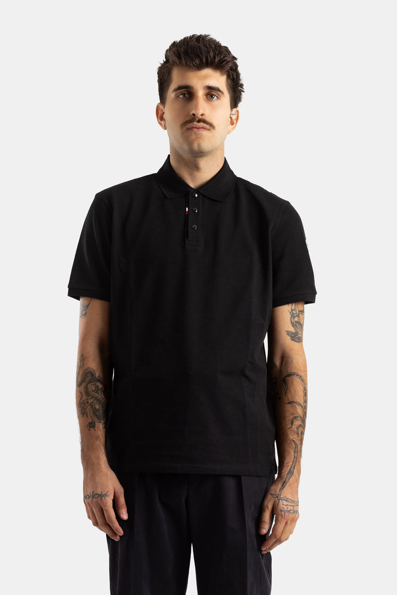 Moncler polo piqué coton col classique manches courtes liseré tricolore coupe droite noir homme