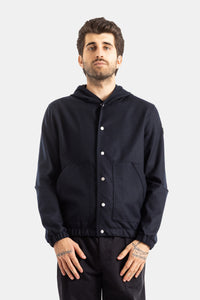 Donkerblauw wollen jack met dubbele capuchon - S