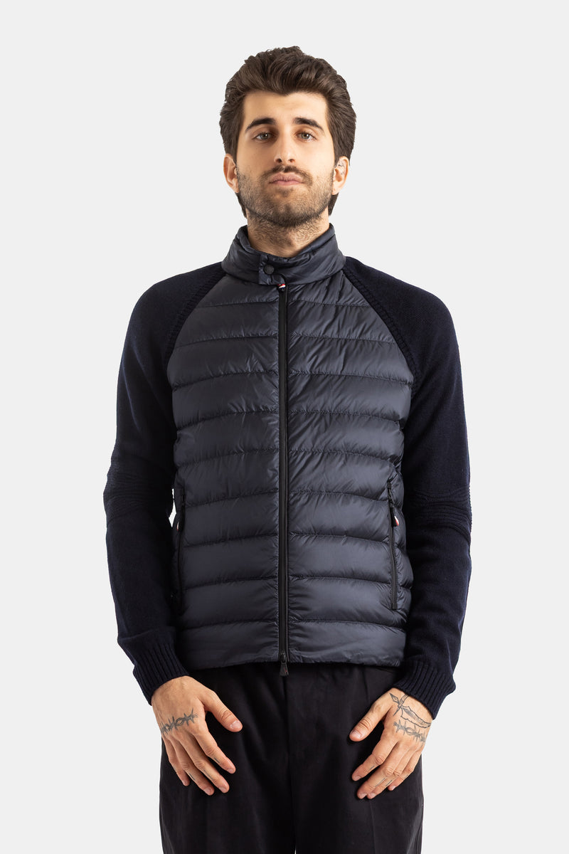 Moncler Grenoble cardigan zippé bi-matière col montant manches maille marine
