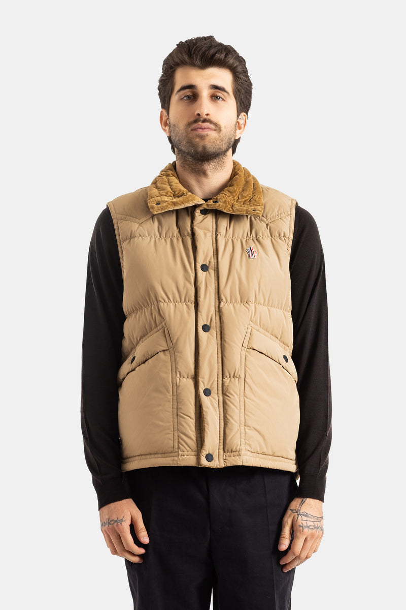 Moncler Grenoble doudoune sans manches Evans homme col velours côtelé matelassée beige