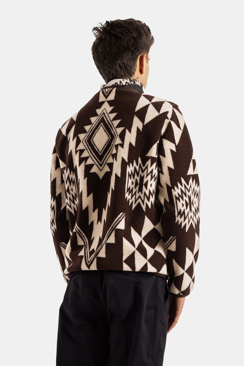 Moncler veste polaire dos homme imprimé géométrique aztèque marron écru motif diamant contrasté