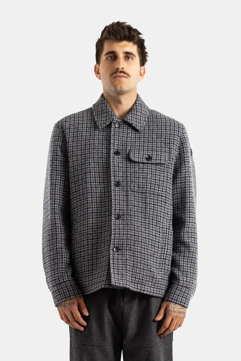 Moncler veste-chemise Norfolk coupe oversize col chemise pied-de-poule gris anthracite en laine