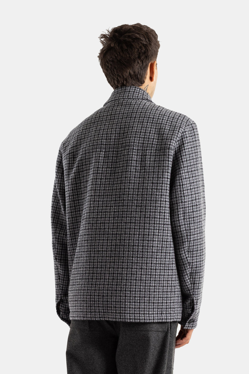 Moncler veste-chemise Norfolk dos vue arrière carreaux pied-de-poule gris chiné coupe droite laine