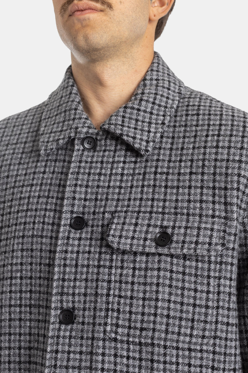 Moncler veste-chemise Norwich zoom encolure boutons noirs carreaux pied-de-poule gris laine