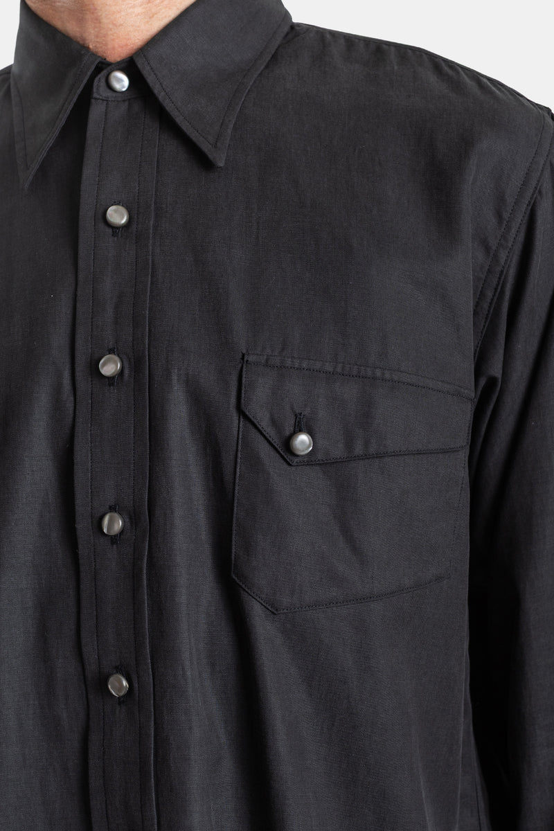 Taiga Takahashi chemise cowboy anthracite détail pression nacrée poche poitrine rabat tissu lyocell coton homme