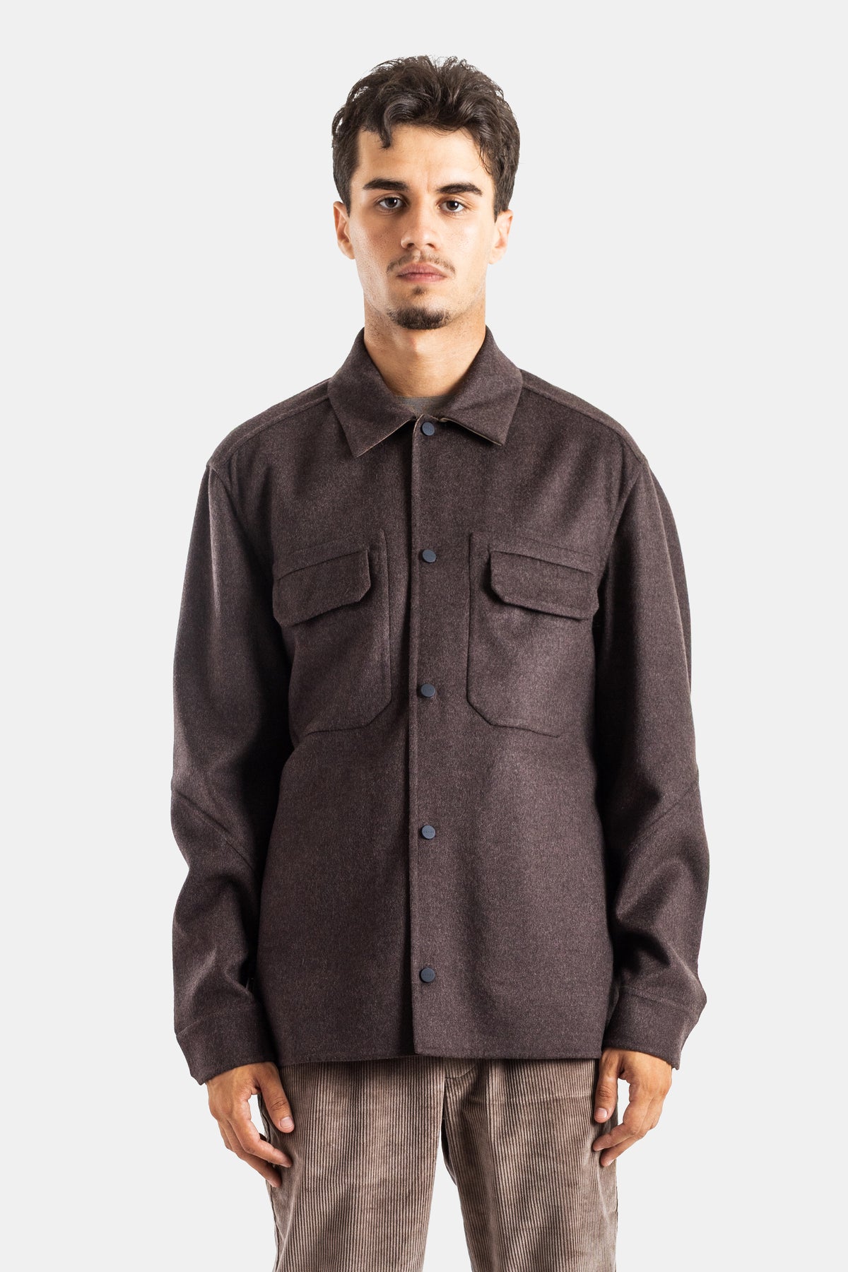Sease surchemise Double en laine chiné marron, coupe oversize avec poches plaquées et col chemise