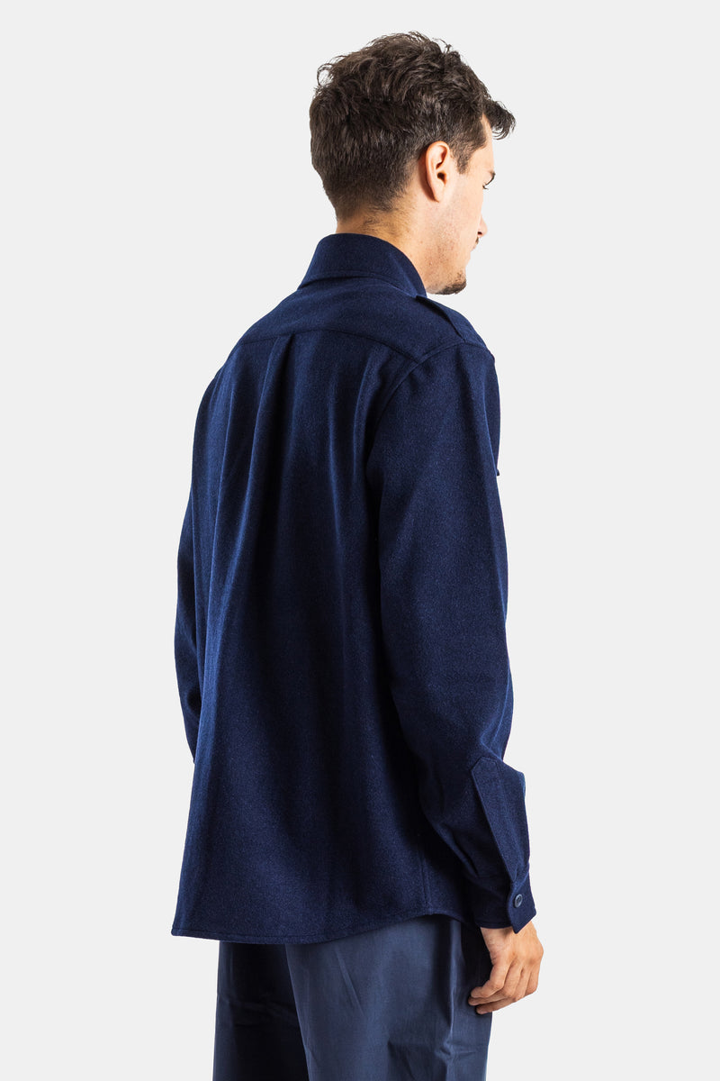 Sease surchemise Generale laine bouillie marine dos vue trois quarts détail couture épaule homme