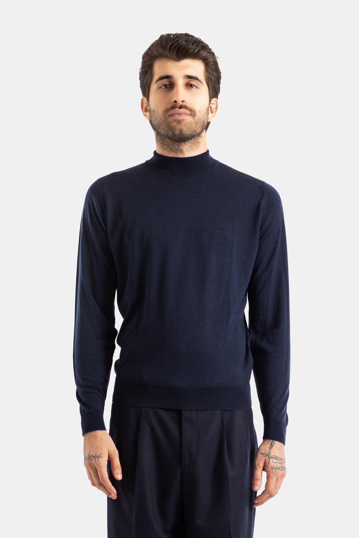 Smedley pull Harcourt col montant coupe ajustée manches longues en laine mérinos bleu nuit homme