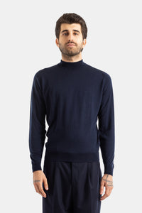Harcourt mock neck sweater in midnight blue merino wool - S