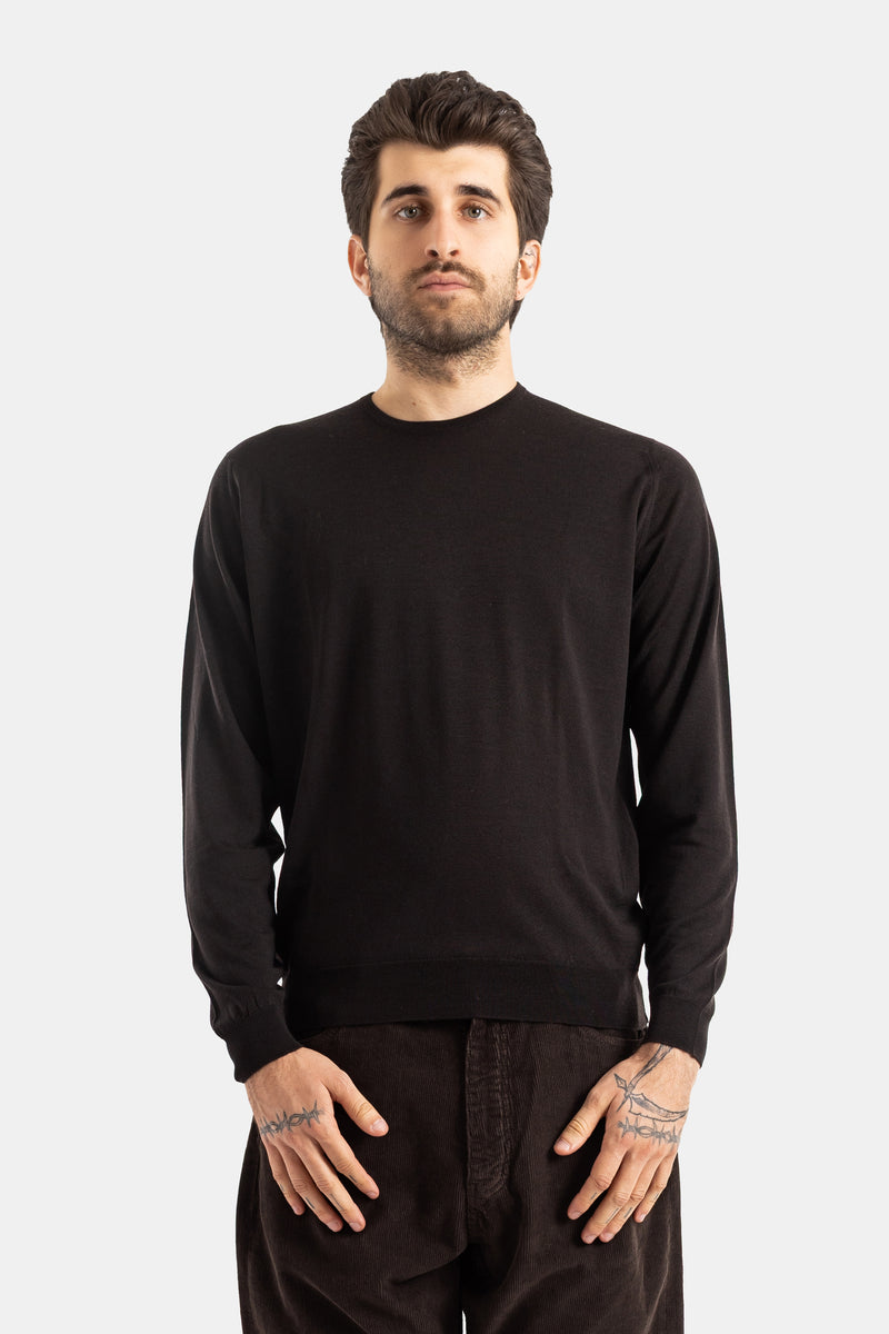 Smedley pull Lundy col rond en laine mérinos coupe ajustée manches longues coloris brun foncé homme