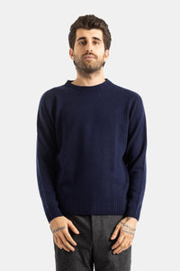 Norfolk trui met ronde hals van kasjmier en merinowol in marineblauw - S