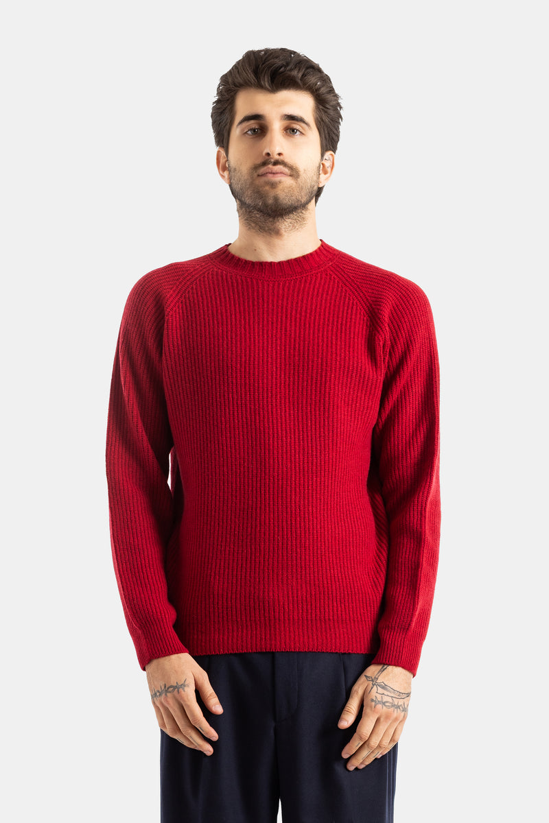 Smedley pull Oxnard col rond raglan en maille côtelée rouge homme, coupe structurée et volume généreux