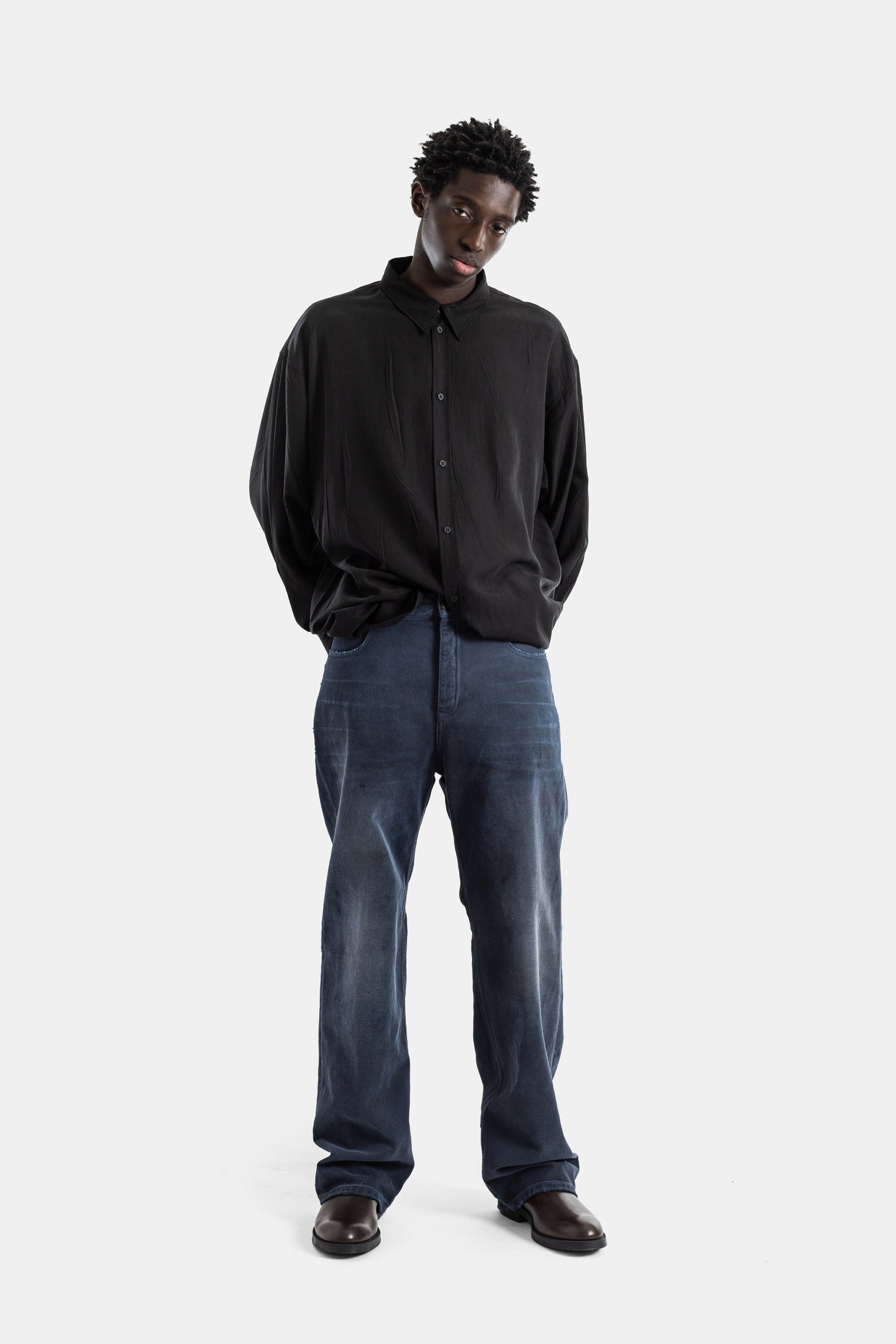 Curved Knee Jellyfish Navy Denim Pants Balenciaga | Actuel B