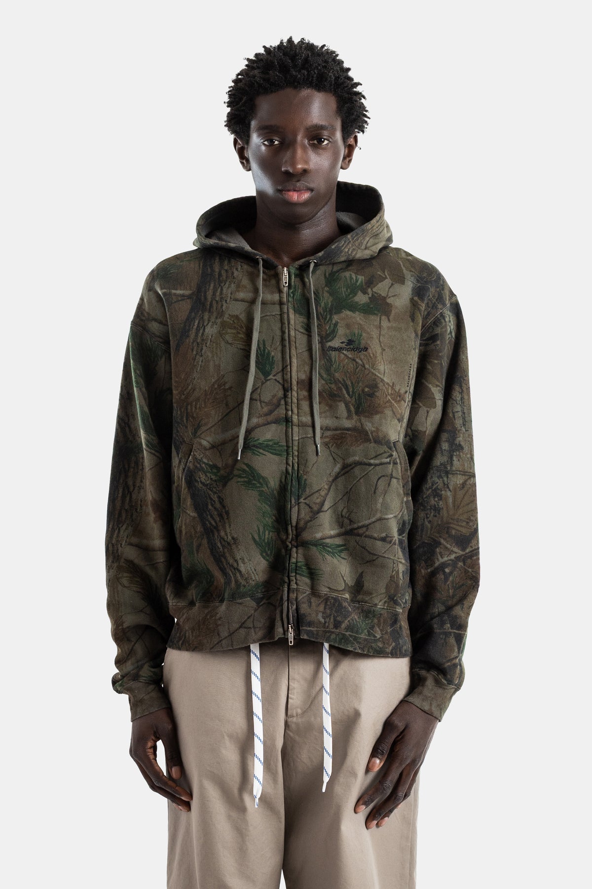 Zip-up hoodie cotton dry fleece forest camo print Diamond B