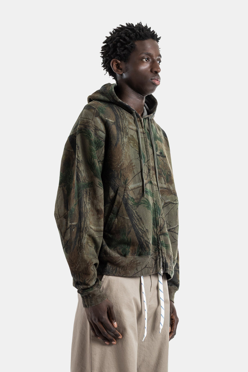 Zip-up hoodie cotton dry fleece forest camo print Diamond B