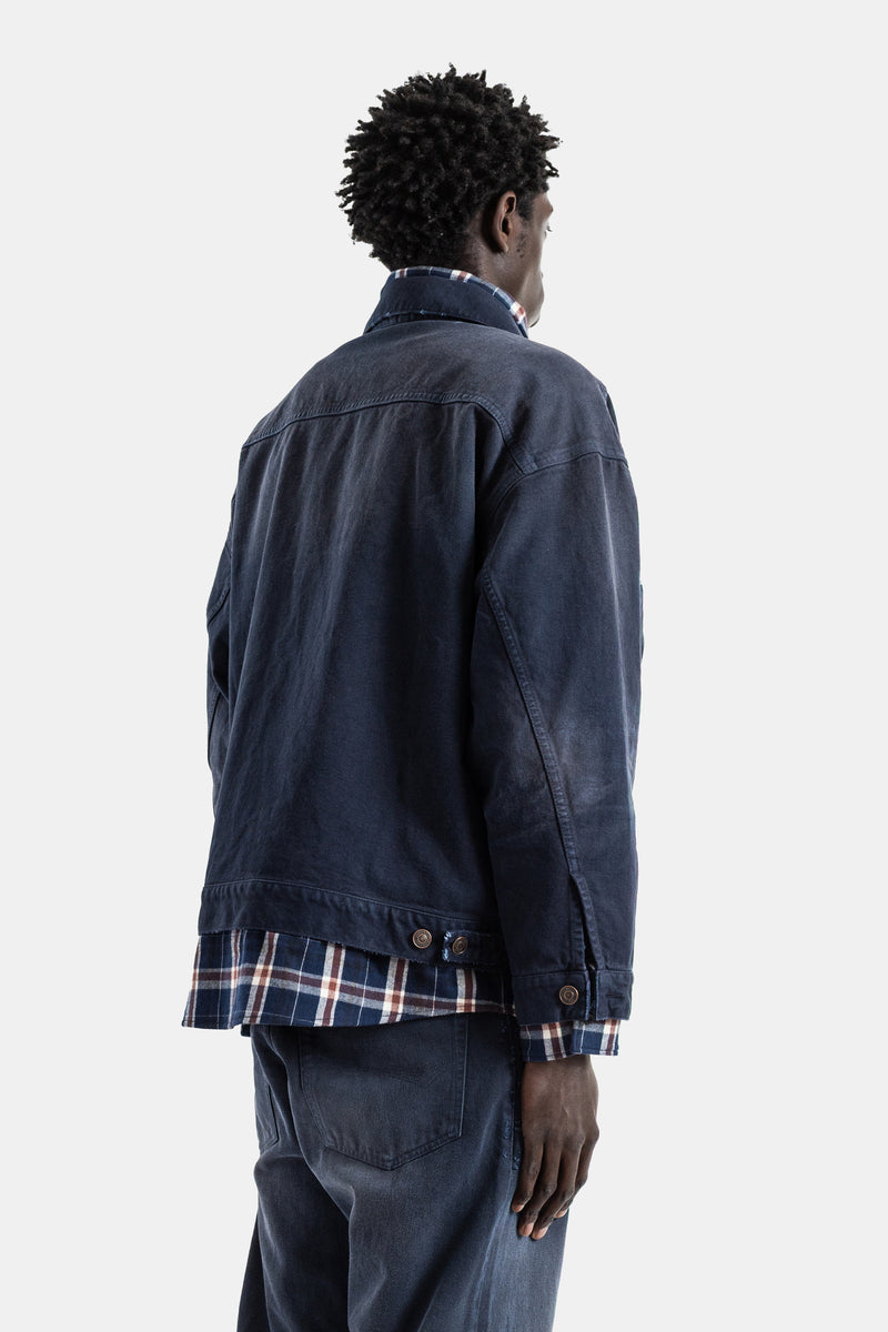 Veste-chemise denim coton bleu jellyfish overdyed trompe l'œil patched