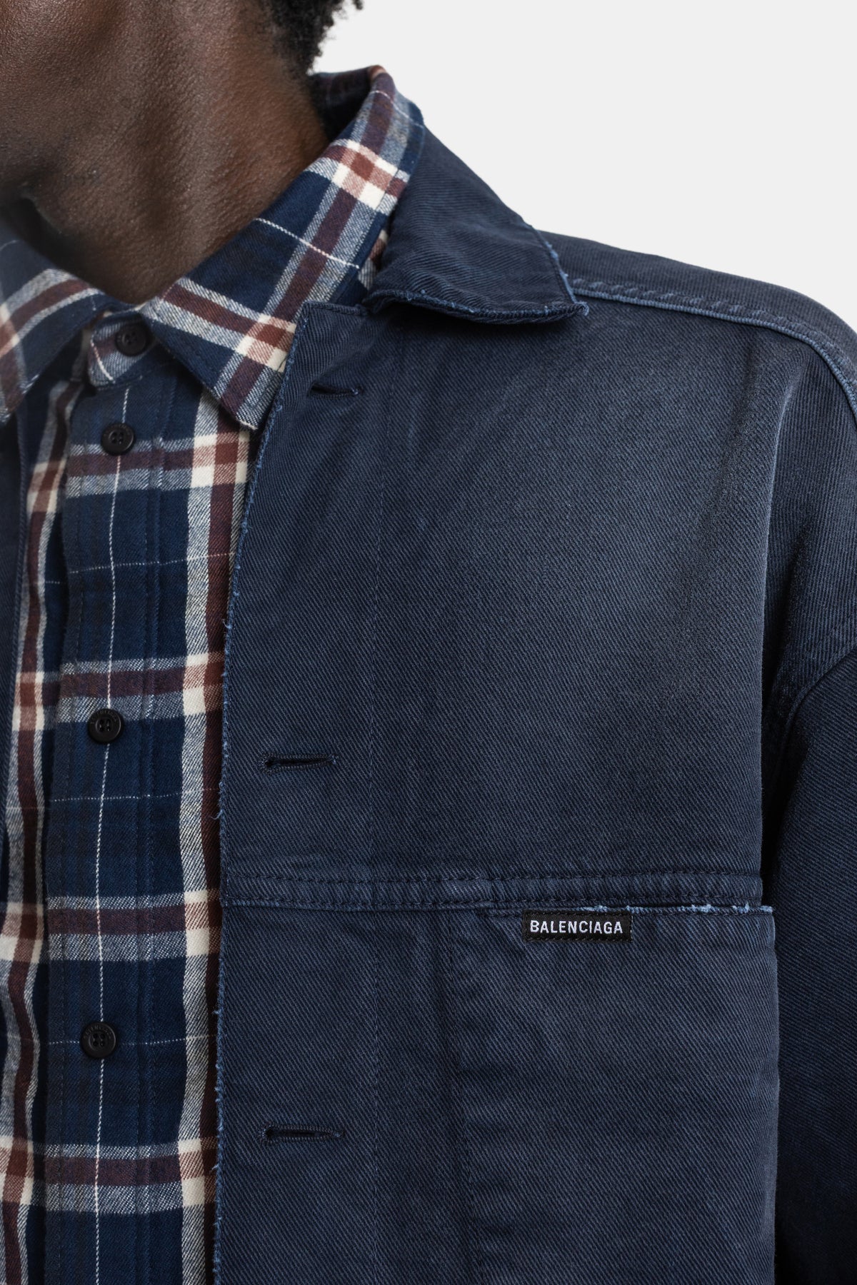 Veste-chemise denim coton bleu jellyfish overdyed trompe l'œil patched