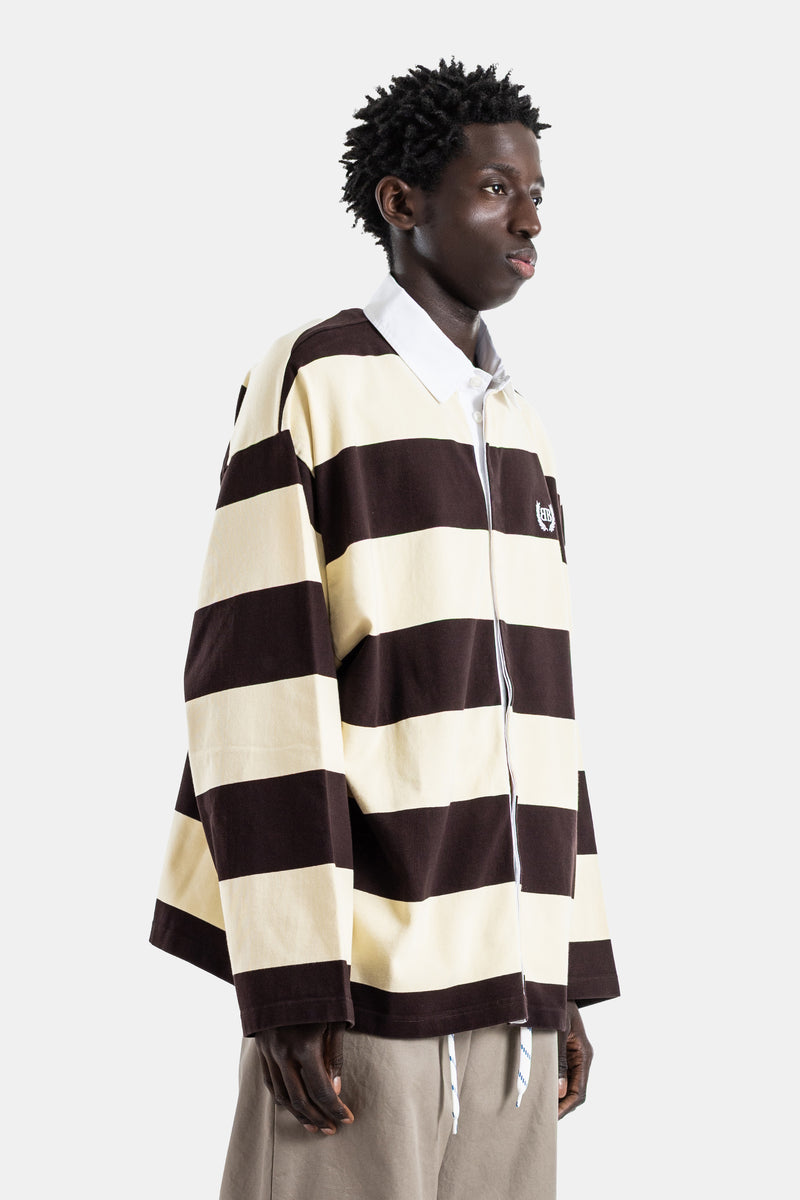 Rugby polo jersey cotton wide stripes chocolate brown butter logo laurel BB