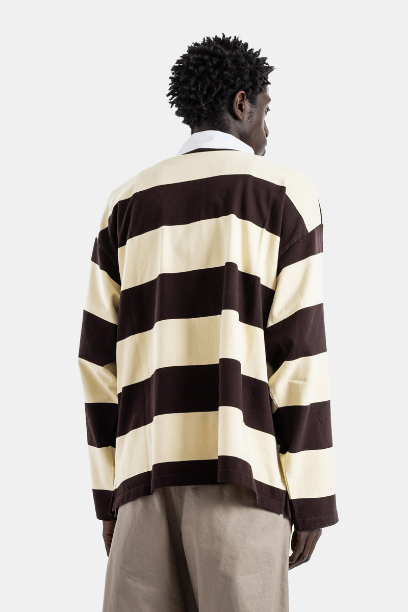 Rugby polo jersey cotton wide stripes chocolate brown butter logo laurel BB