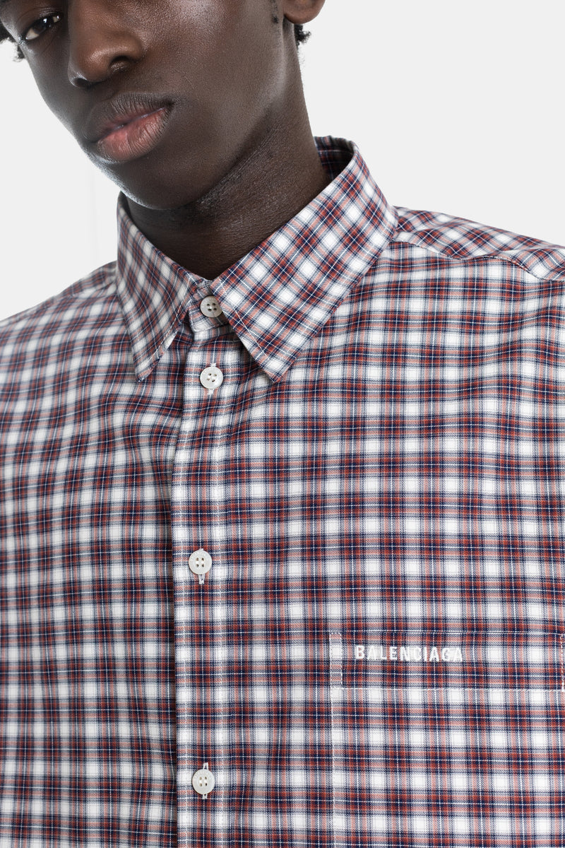 Hybrid cotton poplin check shirt red navy jersey wrong sleeve