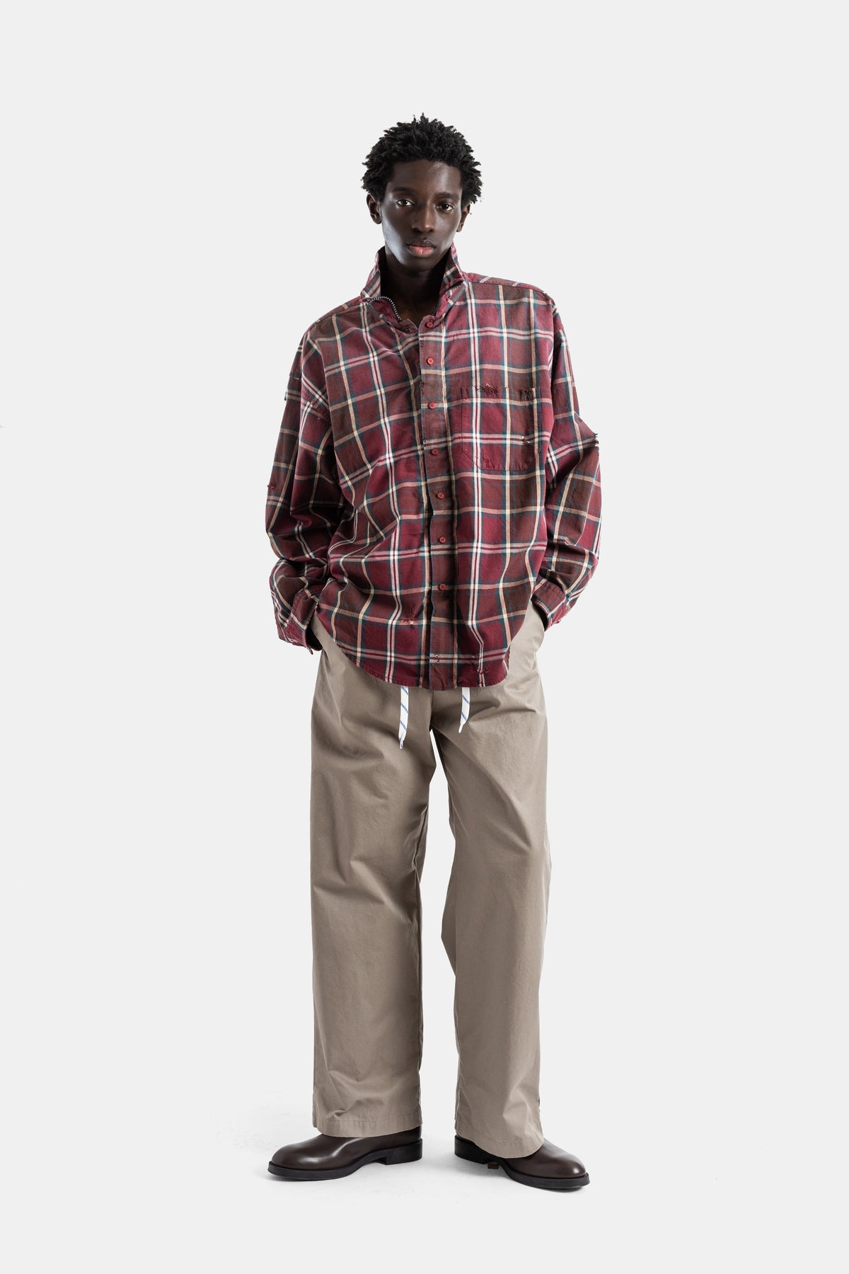 Chemise flanelle carreaux bordeaux col zippé