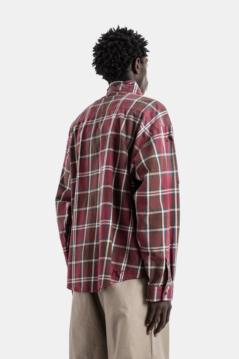 Chemise flanelle carreaux bordeaux col zippé