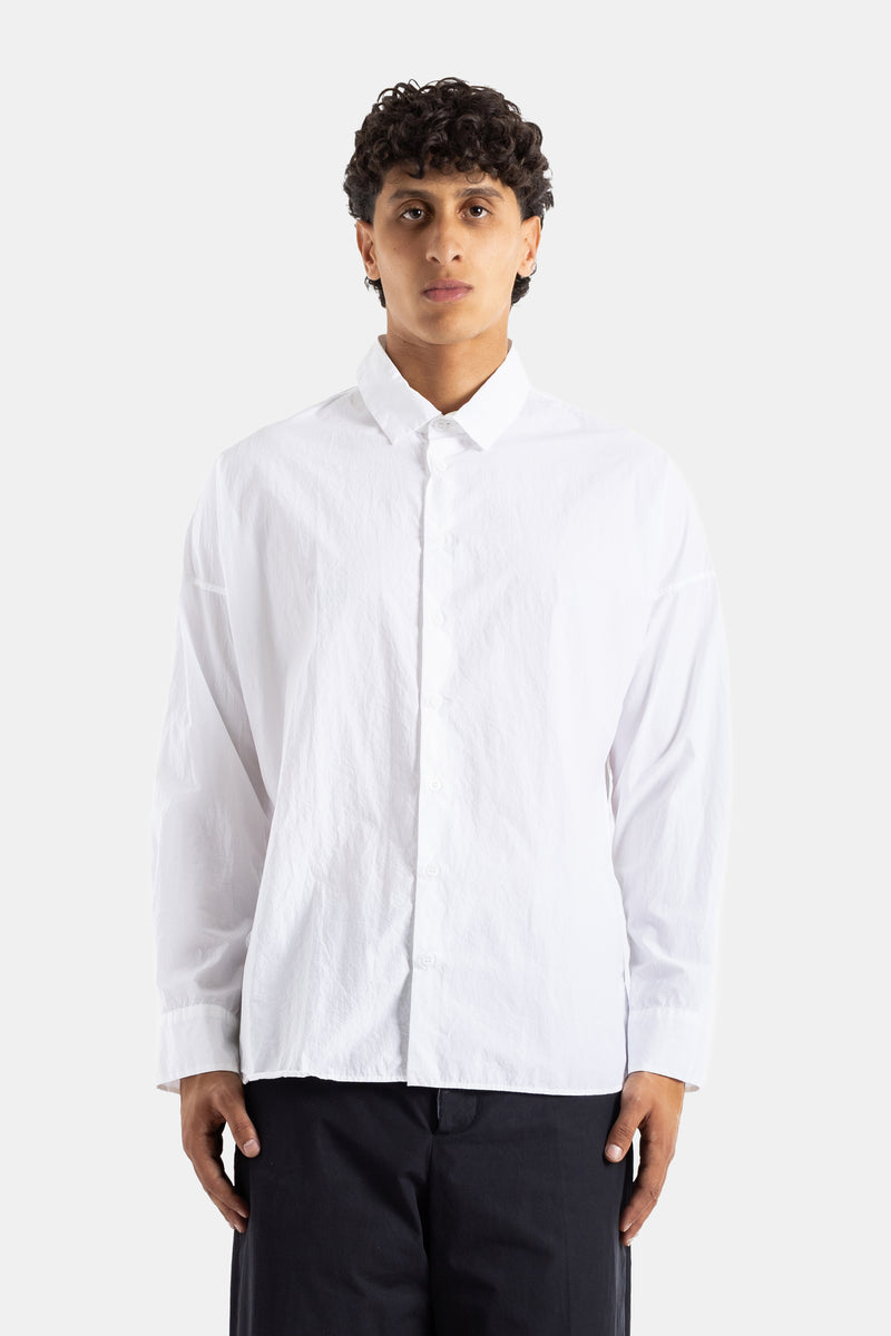 Bergfabel Elia Shirt men's white crumpled cotton oversized loose fit classic collar FW25