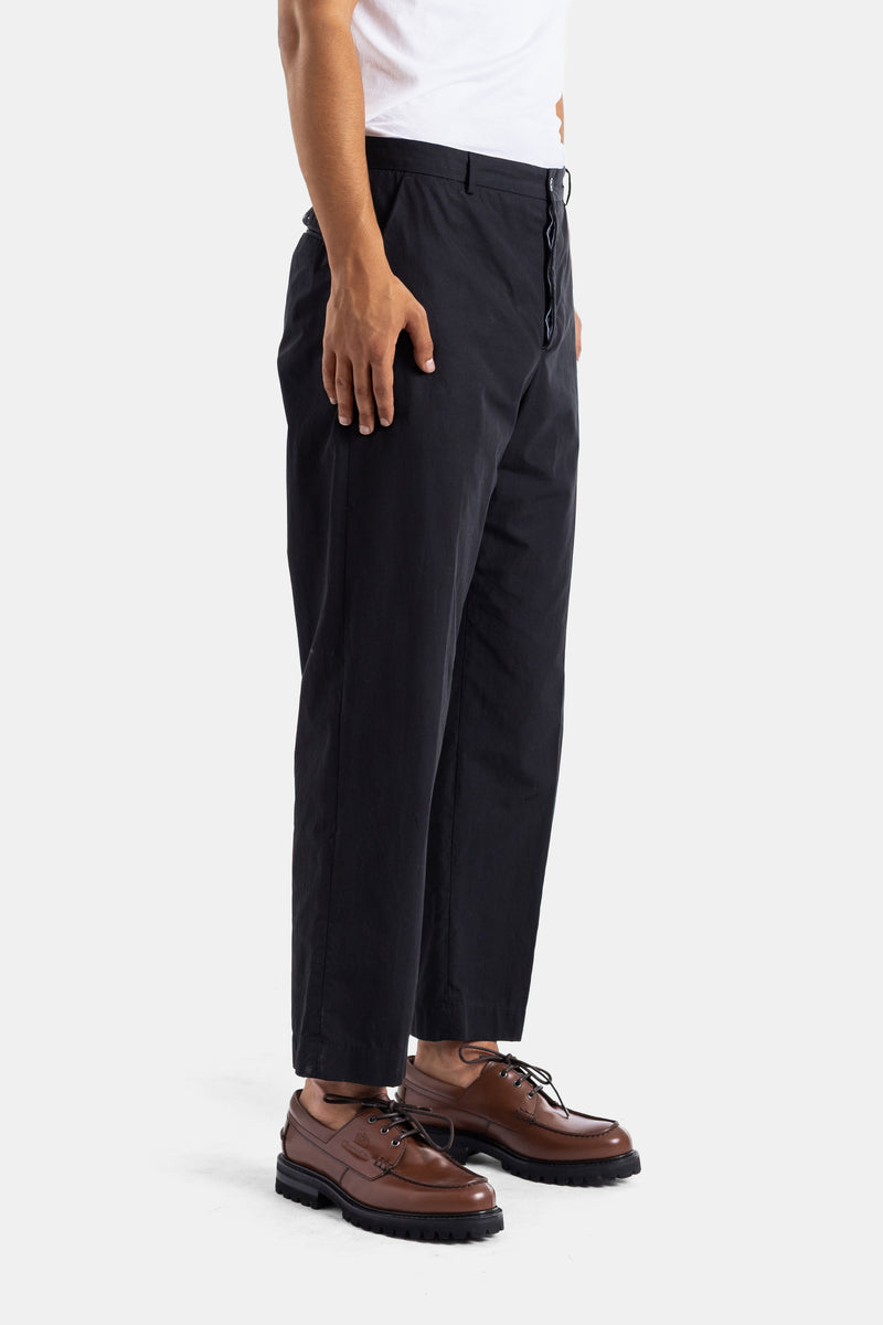Black Linen and Cotton Straight Trousers