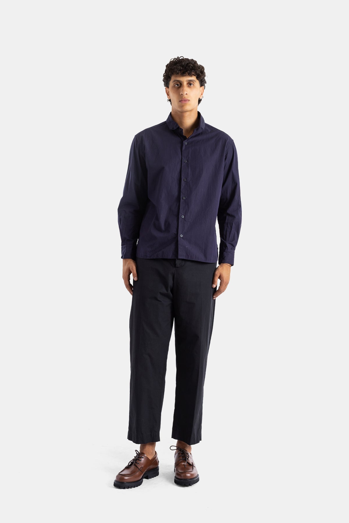 Black Linen and Cotton Straight Trousers