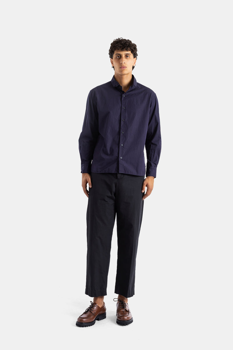 Pantalon droit en lin et coton noir