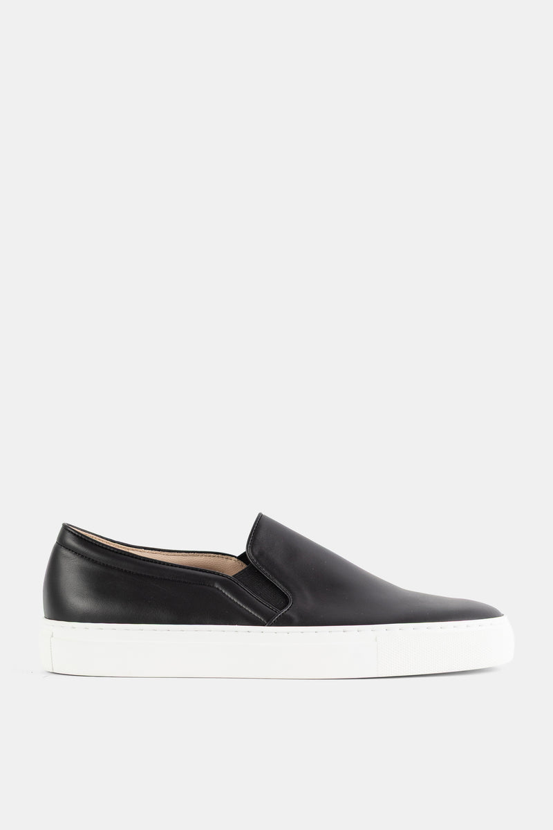 Brightway slip-on en cuir nappa noir semelle blanche épaisse, sneaker minimaliste femme vue de profil