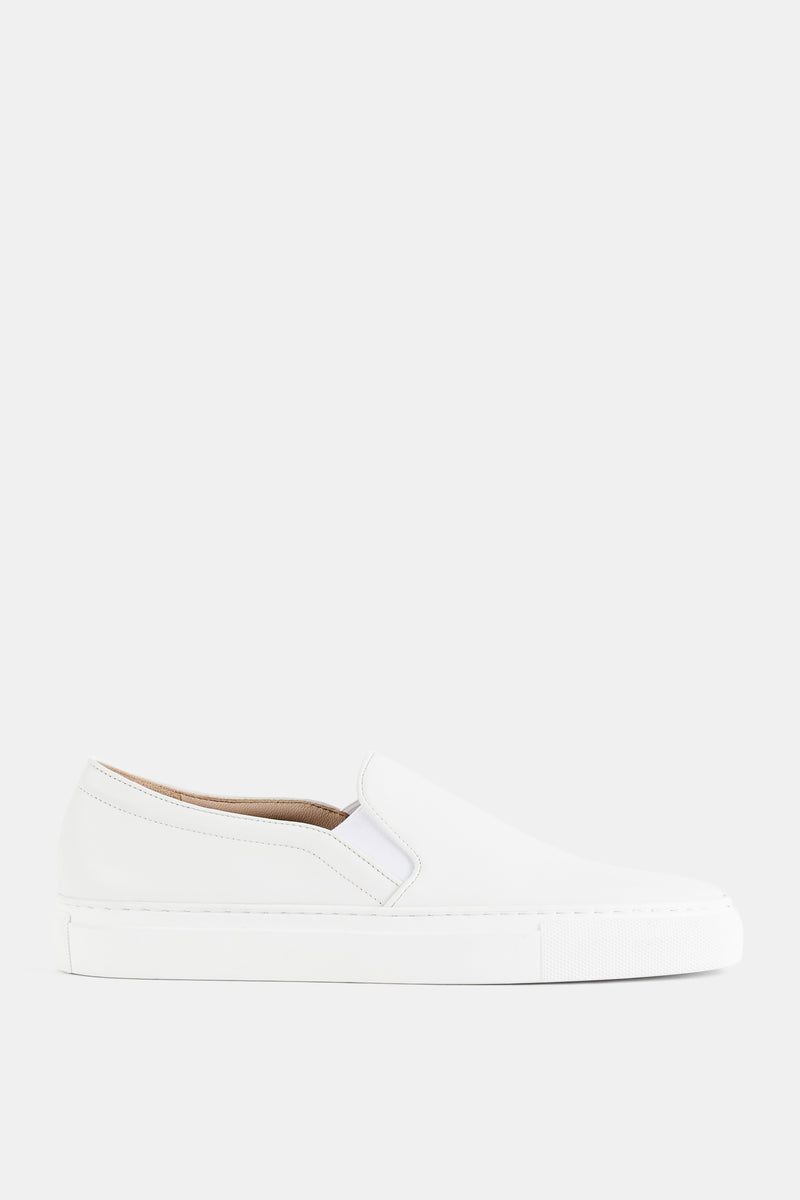 Brightway slip-on cuir nappa blanc semelle plate élastiqué vue profil basket femme minimaliste SS26