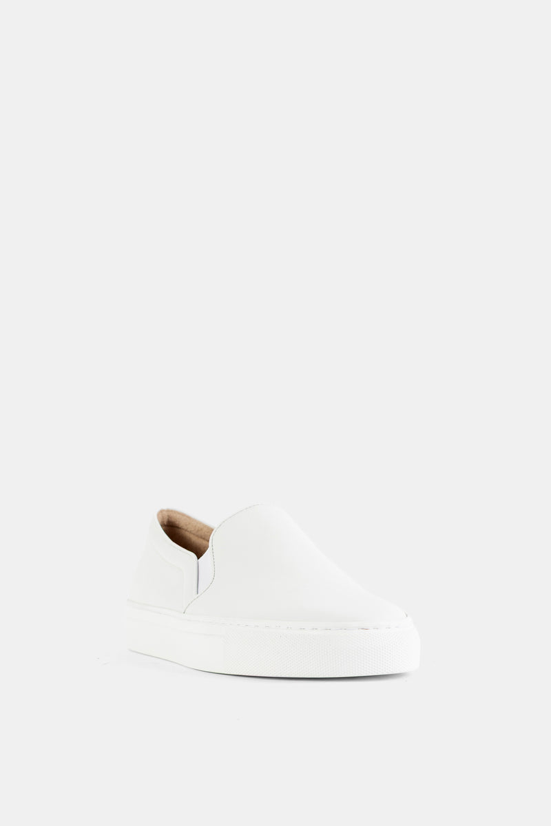 Brightway sneaker slip-on nappa blanche sans lacets intérieur beige sable vue trois quarts avant SS26