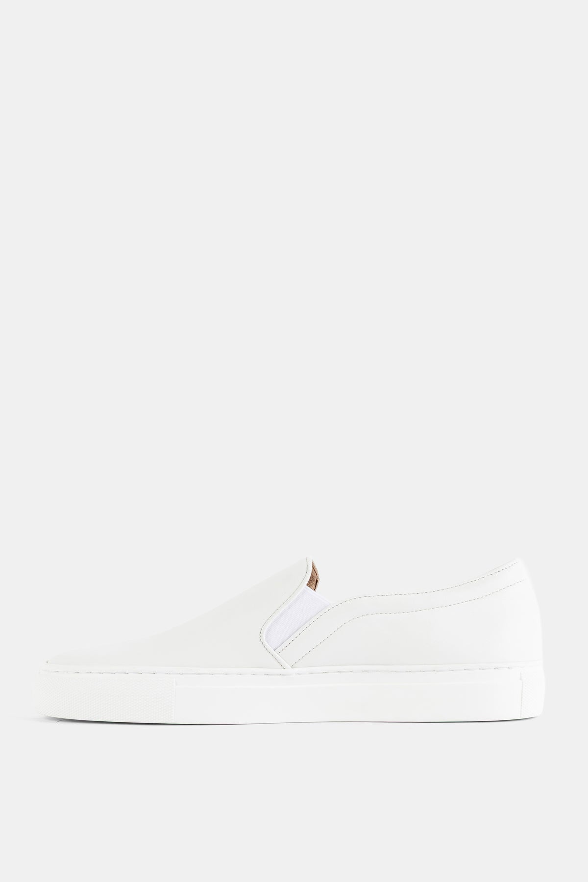 Brightway slip-on nappa blanche profil droit élastique central discret semelle blanche basket femme épurée