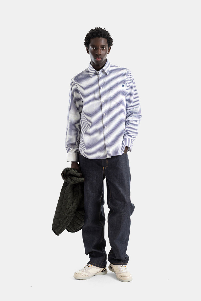 Chemise coton poplin rayures verticales iris blanc