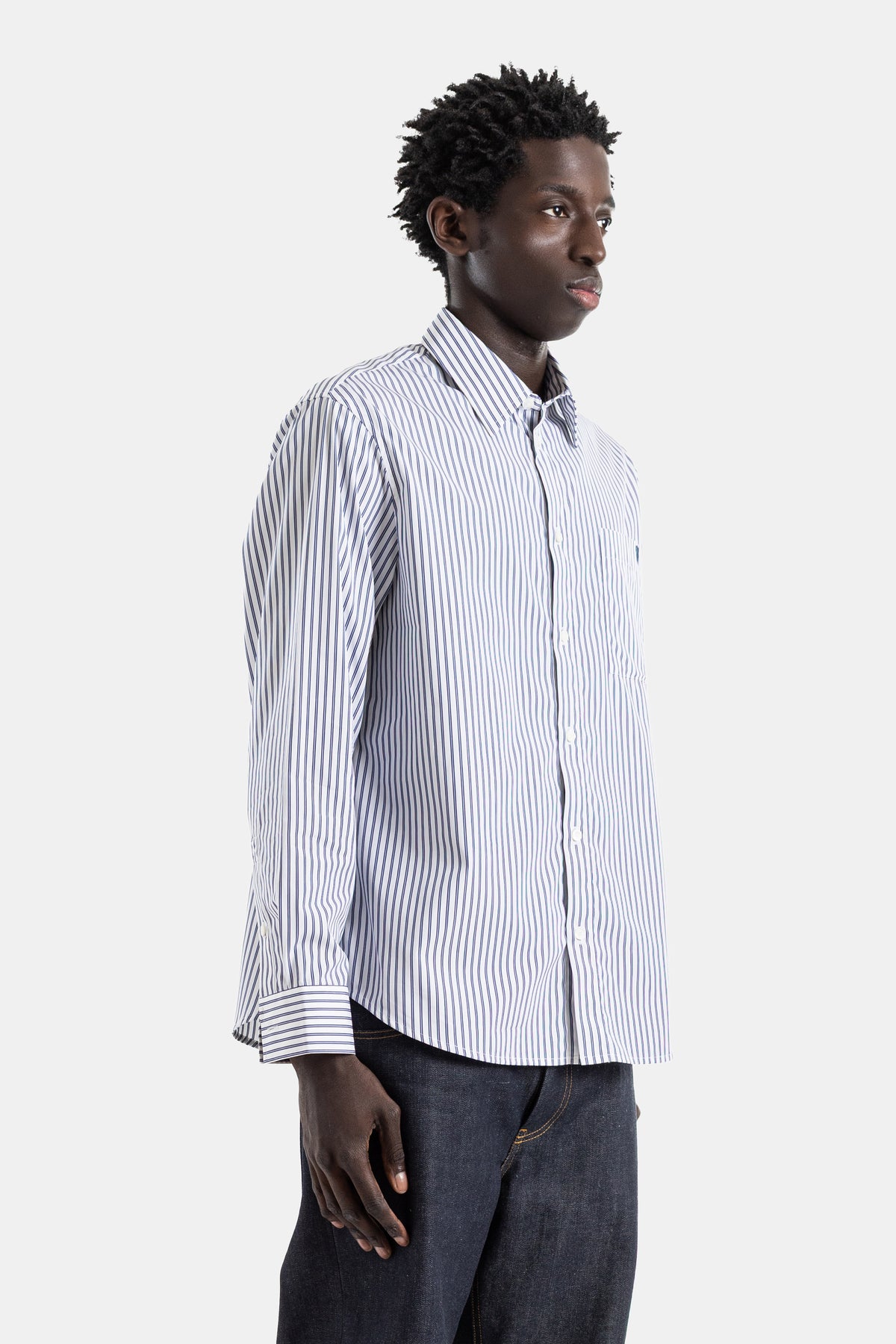 Chemise coton poplin rayures verticales iris blanc