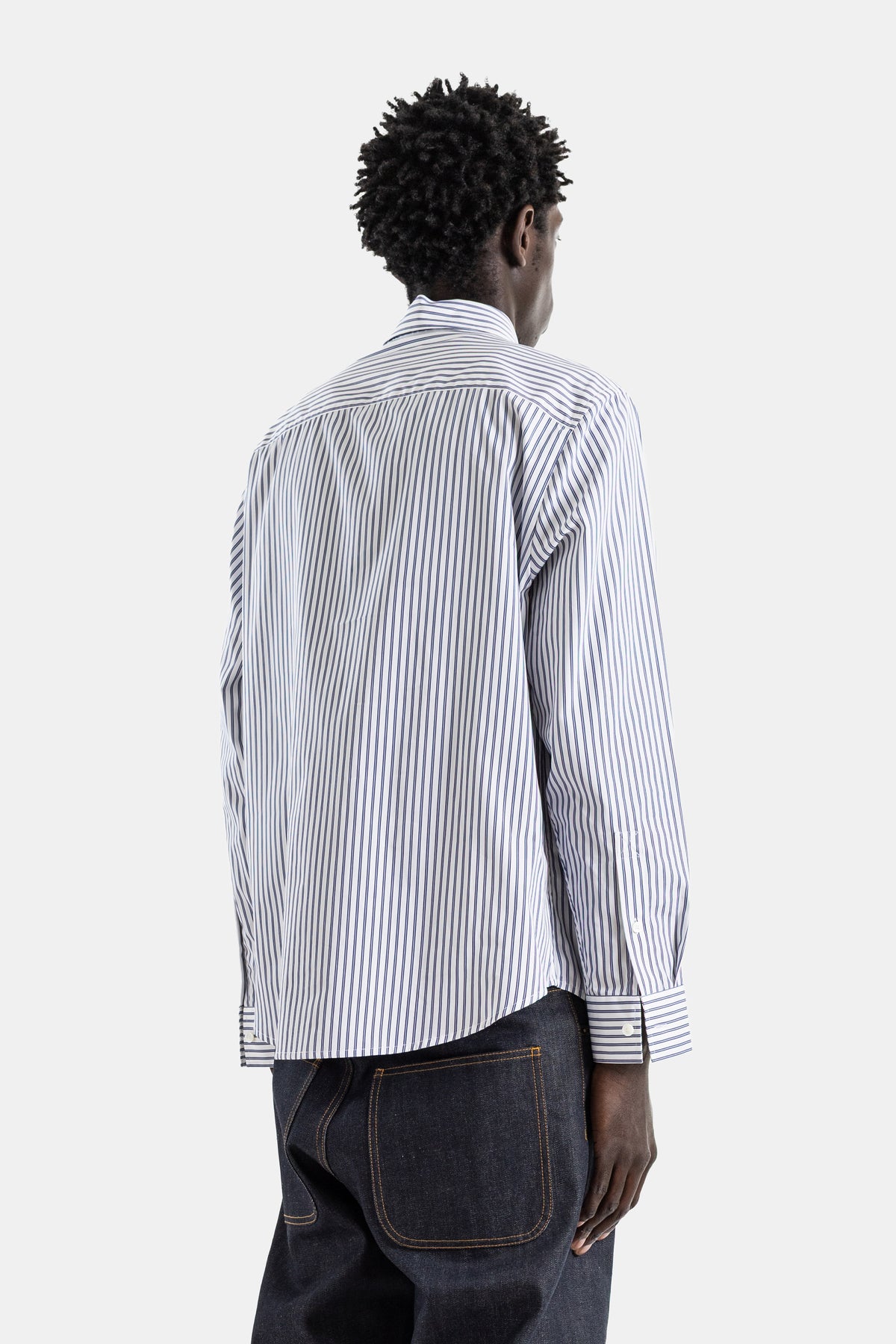 Chemise coton poplin rayures verticales iris blanc