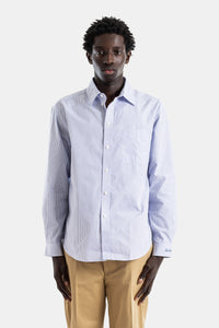 Camicia Popeline Cotone Righe Azzurro Bianco Logo Script Riordan - S