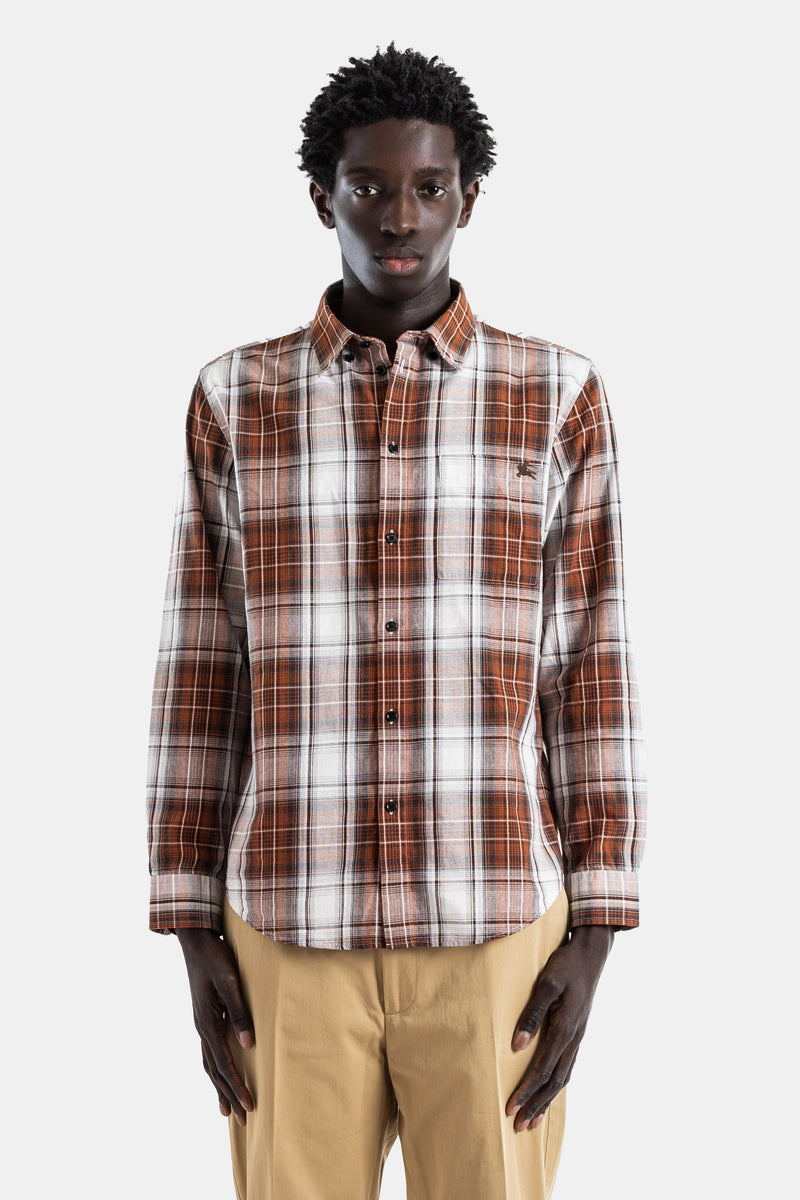 Chemise coton check grand format rouille blanc col button-down Roland